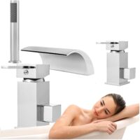 Robinet de baignoire sur plage 3 trous Silla, mitigeur bain en laiton, installation facile, design moderne, Chrome
