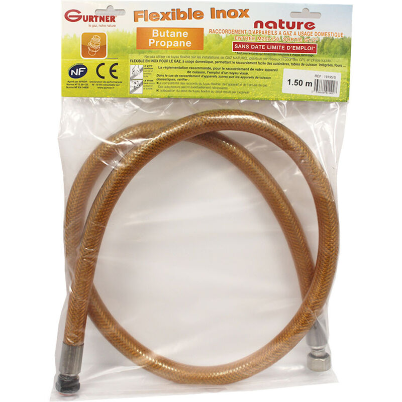 Tuyau De Gaz 2 Mètres 1/2" Femelle-femelle - Norme EN 14800, Avec Joints, Pour Cuisinière GPL