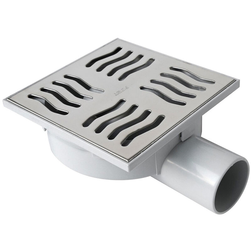 Siphonette 150x150mm Ht 75mm sortie 360° Ø50-Grille inox