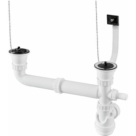 Grohe – Vidage complet lavabo Ø60mm – Siphon à bol réduit pour éviers inox – Distance réglable 200 à 340mm – Compatible 1,5 cuves