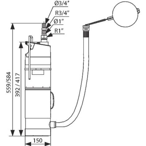 Pompe immergée automatique type SBA 3-45 M Grundfos 0,95 KW - Monophasé 220V - Jusqu'à 3 M3/H