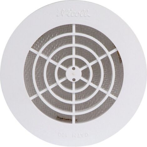 Nicoll – Grille intérieure Ø140 avec moustiquaire – Résine renforcée – Adaptable sur tubes PVC – Épaisseur 38mm – Surface de passage 93cm²