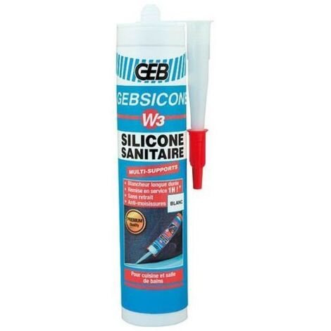 GEB – Mastic silicone acétique 310 ml blanc – Protection fongistatique pour cuisines et salles de bains – Joints d'étanchéité premium