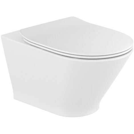 Roca – Cuvette suspendue sans bride Round – Abattant frein de chute déclipsable – Dimensions compactes 355x540x400 mm – Évacuation horizontale