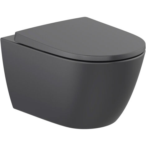 Roca – Cuvette WC suspendue ONA sans bride – Noir mat – Système d'évacuation à chasse directe – Dimensions 360x530x290 mm – A346687080 (1/4)