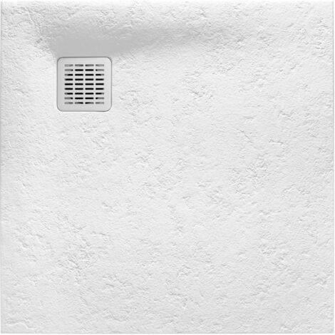 Roca – Receveur de douche à poser 80x80cm – Résine Stonex antidérapant et découpable – Grille inox incluse – Finition blanc mat