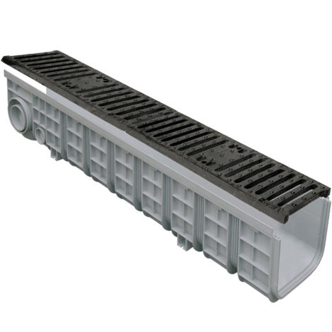 First Plast – Caniveau d'évacuation en PP avec grille fonte C250 – Dimensions 130x1000mm – Système modulaire pour drainage efficace