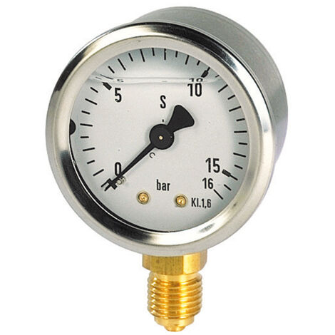 Jetly – Manomètre inox bain glycérine 63mm – Pression max 16 bars – Raccord 1/4" BSP – Pour fluides gazeux et liquides non visqueux
