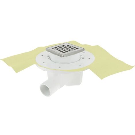 Nicoll – Siphon horizontal Ø50 pour récupération eaux usées – Grille inox 10x10 cm – Débit 0,8 L/s – Compatible étanchéité ATEC