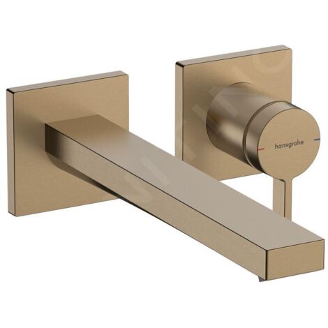 Hansgrohe – Mitigeur lavabo mural Tecturis E – Bec 22.5cm – Écoulement libre – Cartouche céramique – Limiteur de température réglable – Bronze brossé