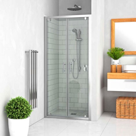 Porte de douche 2 battant EQUI argent poli verre clair ht 1900mm 775-807mm
