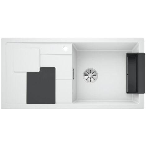 Blanco Evier SITY XL 6 S PuraDur en Silgranit + Planche et panier Lava Grey 100x50cm, Blanc