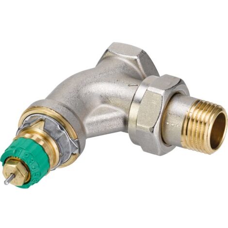 Danfoss – Corps de robinet radiateur équerre 1/2' RA-DV 15 – Laiton nickelé – Limiteur de débit intégré – Pour circuits bitube - 013G7713