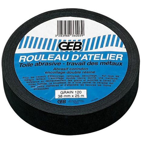 GEB – Rouleau abrasif 38mm grain 120 waterproof – Pour ébavurage et nettoyage métaux – Dévidoir 25m pour travaux humides - 38mmx25ml