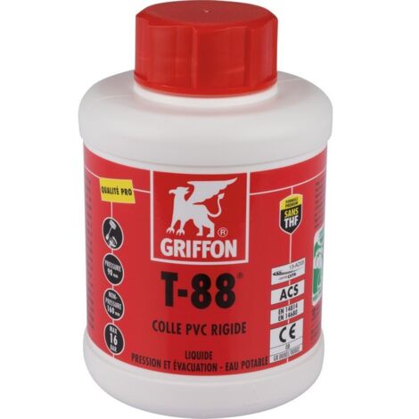Griffon – Colle PVC rigide T-88 500ml – Prise rapide sans THF – Pour tuyaux et raccords sous pression – Colle liquide professionnelle