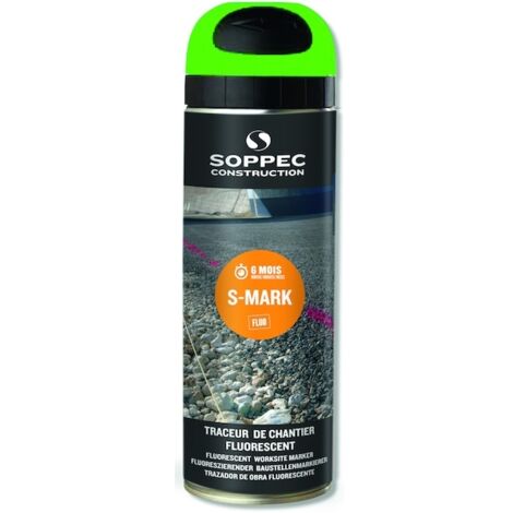 Soppec – Traceur chantier fluorescent vert fluo 500 ml – Marquage durable jusqu'à 6 mois – Aérosol avec capot de sécurité – Pour béton et bitume