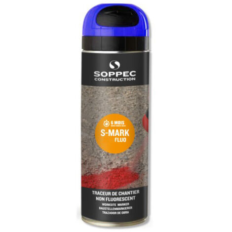 Soppec – Traceur de chantier fluorescent 650ml – Durée de marquage 6 mois – Bonne adhérence sur béton, bitume, herbe – Séchage rapide 10 min