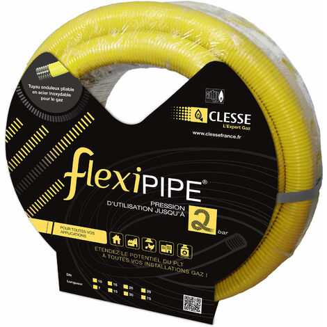 Clesse Industries – Tuyau gaz FLEXIPIPE2 DN10 7ml – Inox flexible avec raccords de compression – Pression 0.5 à 2 Bars – Norme ATG