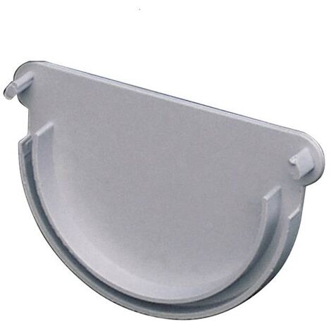 First Plast – Raccord pour gouttière demi-ronde 16 sortie gris – PVC résistant – Finition soignée pour installation à droite ou à gauche