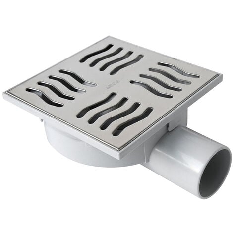 Siphonette 150x150mm Ht 75mm sortie 360° Ø50-Grille inox