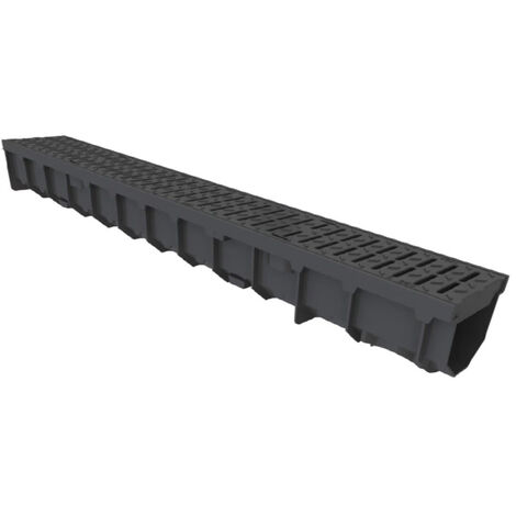 MEA – Caniveau d'évacuation 1m en composite armé – Largeur 150mm – Grille passerelle fonte C250 – Système de verrouillage rapide CLIPFIX