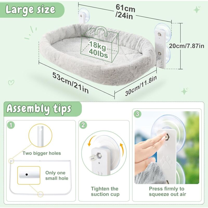 Katzen Fensterliege Mit Saugnäpfen - Bis 18kg, Waschbar, Winter/sommer Seite