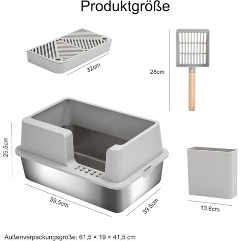 IKITCHEN Große Katzentoilette Edelstahl(50×35×15cm), Litter Box Katzenklo, Katzen und Kaninchen Metall klo, Niemals Gerüche, Fleckfrei, Rostfrei, Antihaft Glatte Oberfläche, Anti-Rutsch Gummiboden