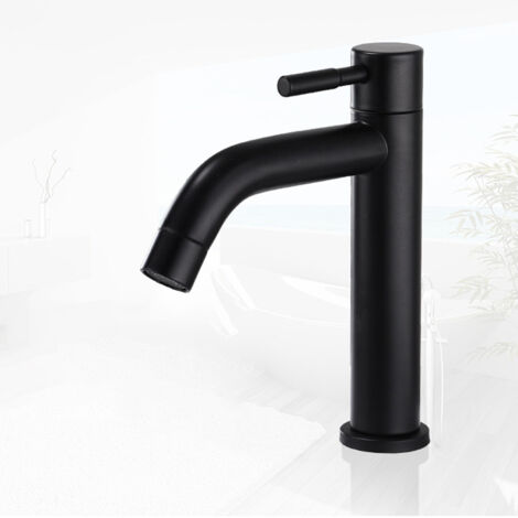 AUU Waschtischarmatur Mit Wasserfall-Auslauf – Mattschwarz, Massives Messing, Einhebel, Inkl. Pop-Up-Ablauf