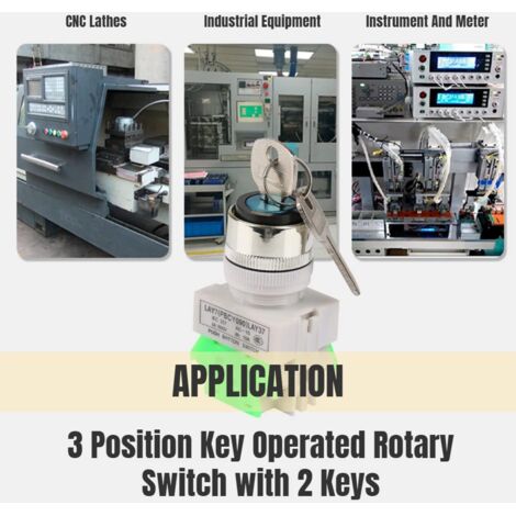 Produktbild von Schlüsselschalter 3 Positionen LAY37-20Y/31 – 220V 5A, 22mm Loch, Mit 2 Schlüsseln