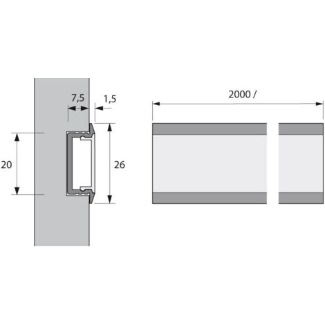 Profil encastré en aluminium C clair L 2000 mm, Profil