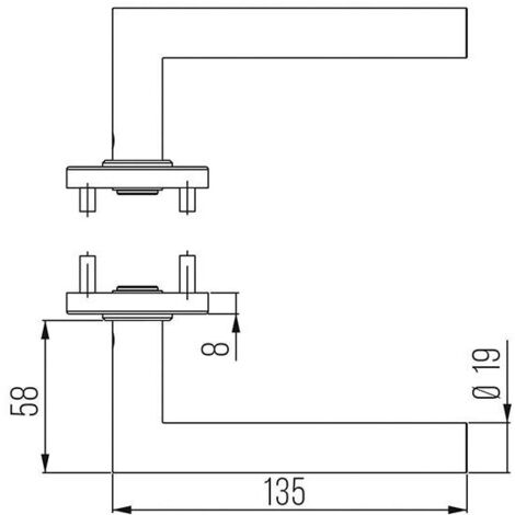 Poignée porte DD-Grt. ER 8 mm forme L. Court. PZ Forme L. Court. PZ