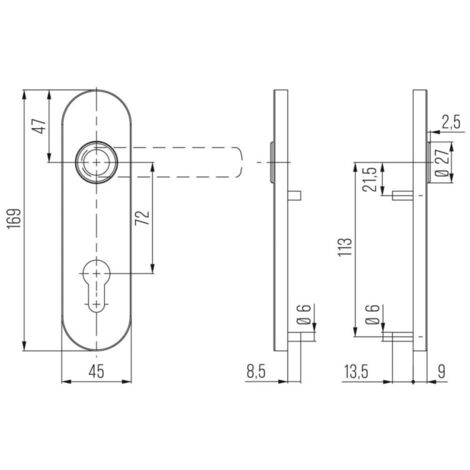 Poignée porte WE-Grt. ER 8 mm RS forme U. Court. PZ forme U. Court. PZ