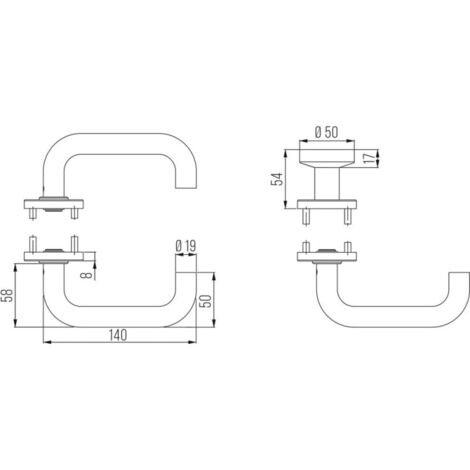 Poignée porte WE-Grt. ER 8 mm RS forme U. Court. PZ forme U. Court. PZ