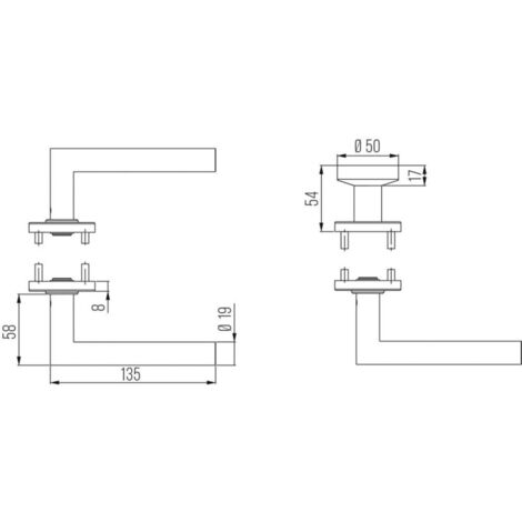 Poignée porte WE-Grt. ER 8 mm RS forme L. Court. PZ forme L. Court. PZ