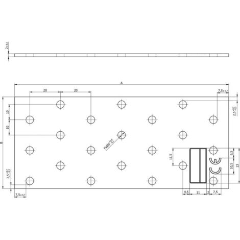 Plaque perforée 200x80x2.0 mm (Par 20)
