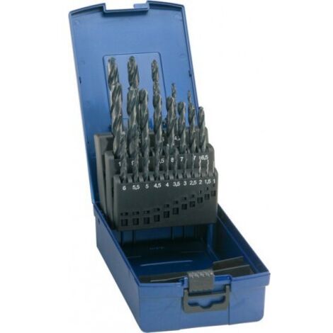 Jeu de forets hélicoïdaux, coffret plastique, en acier à coupe rapide, type N, DIN 338, rectifié, Ø h8 : 1,00-5,90 mm, Nombre de forets 50 pièces (1/5)