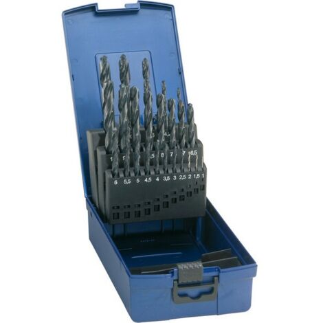Jeu de forets hélicoïdaux, coffret plastique, en acier à coupe rapide, type N, DIN 338, rectifié, Ø h8 : 1,00-10,00 mm, Nombre de forets 19 pièces (1/5)