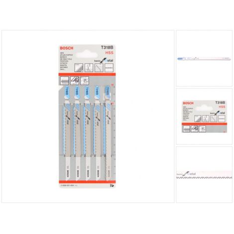 Lames de scie sauteuse pour métal, coupe droite fine, Réf. Bosch : T 318 B, Qualité de lame de scie Acier à coupe rapide, Long. totale 132 mm