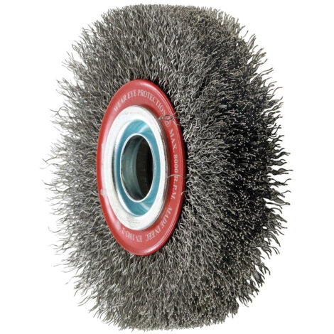 Brosse circulaire, fil d'acier de 0,3 mm, ondulé, Ø de la brosse : 178 mm, Epaisseur du fil 0,30 mm, Larg. : de travail 32 mm, Vitesse maxi. : 6000 tr/mn (1/2)