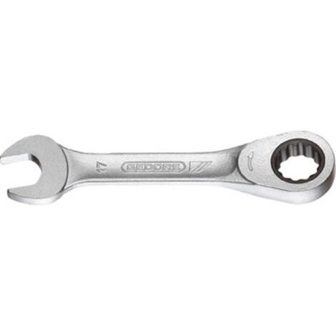 Clé mixte à cliquet, extra-court, modèle extra-court, tête à cliquet droite, Cote s/plats : 19 mm, Long. 169 mm, Angle de travail 6 ° (1/3)