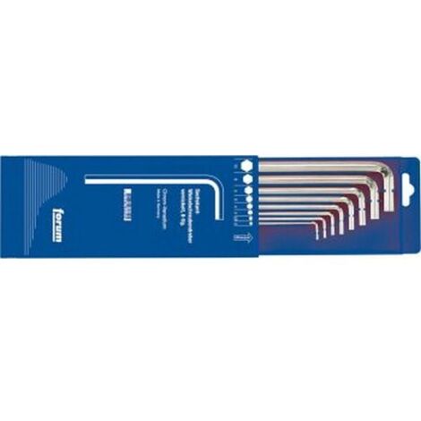 Jeu de clés coudées à 6 pans, modèle long, dans étui coulissant en plastique, 8 pièces, Contenu : 2 2,5 3 4 5 6 8 10 mm (1/2)