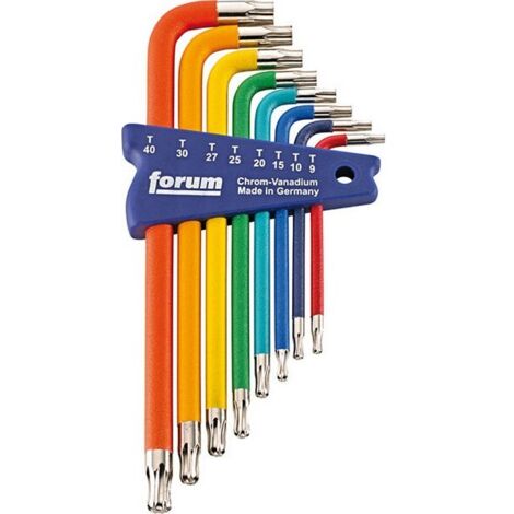 Jeu de clés coudées TORX® à tête sphérique, verni, Quantité : 8 pièces, Contenu T 9 T 10 T 15 T 20 T 25 T 27 T 30 T 40 (1/2)