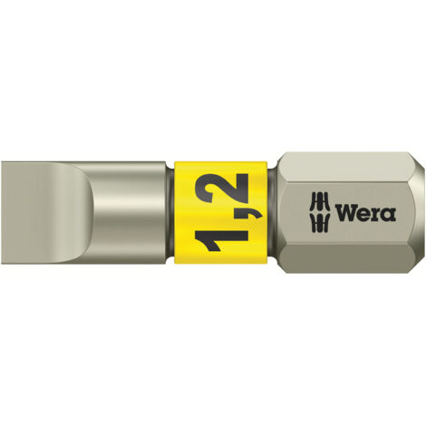 Embout pour vis à fente 1/4'', acier inoxydable avec zone de torsion, 25 mm de long, Larg. : de lame x Épaisseur de lame : 6,5 x 1,2 mm (1/5)