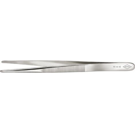 Brucelles de précision, Pointes : droit, rond, environ 2 mm de large, Surfaces de préhension denté finement en croix, Surface nickelé, poignées cannelées (1/5)