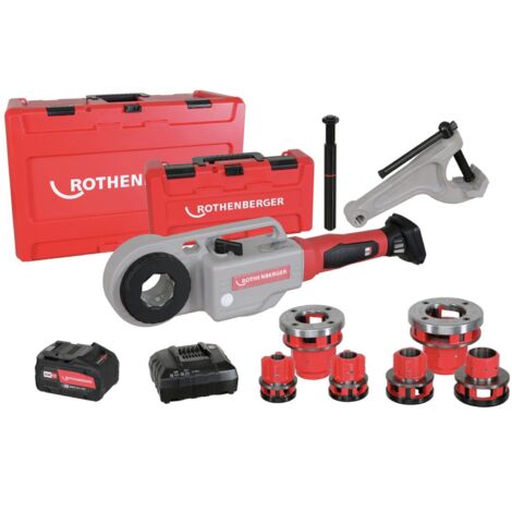 Rothenberger – Pince à fileter électrique Supertronic 1250 – Filetage BSPT 1/2-1.1/4' – 800W – Vitesse 15-20 tr/min – Coffret avec 4 têtes de coupe - 1250-Set