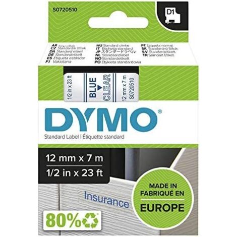 DYMO D1 ruban encreur pour étiqueteuse, Ruban encreur : bleu sur transparent, Larg. : 12 mm