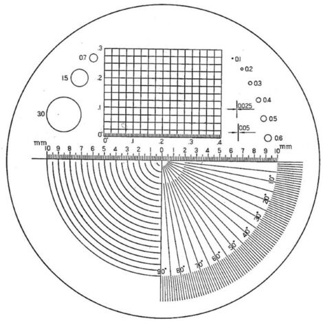 Echelle graduée de précision de rechange, Type : B, Modèle Grille de polarité, angles, rayons (1/3)