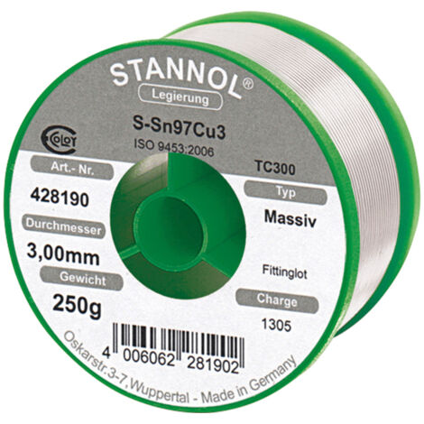 Fil d'apport 97, Stannol, Modèle : Bobine de 250 g, Ø 3,0 mm