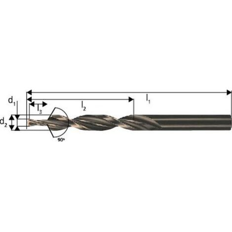 Foret étagé à queue cylindrique, trou débouchant de 90°, filetage M4, foret h9 (d1) x fraise h8 (d2) 4,3 x 8,0 mm (1/5)