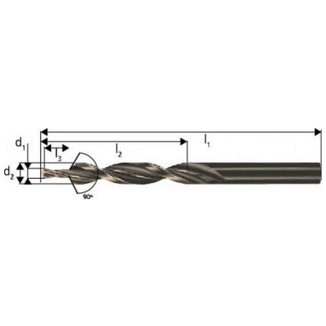 Foret étagé pour trous débouchants, queue cylindrique 90° DULO, filetage  M6, foret h8 (d1) x